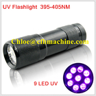 Wodoodporna Czarny Kolor Aluminium Alloy Dry Battery Powered 395NM 9 UV LED Latarka / Torch