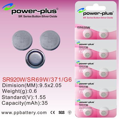 1.55V 35mAh Mini oglądać Silver Button tlenku Baterie pastylki SR Series SR920W / SR69W / 371 / G6